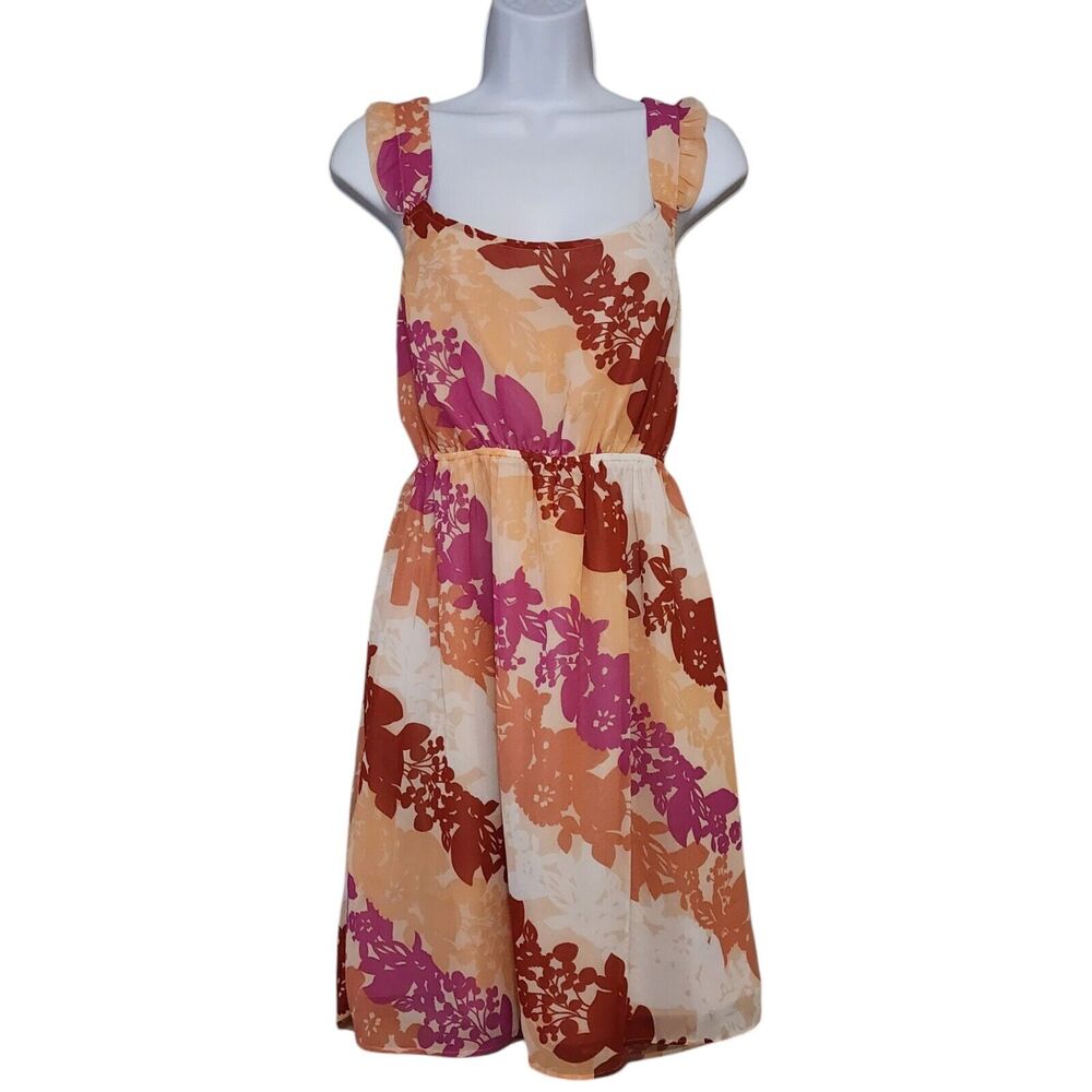 Elle Women's High Waist Chiffon Dress - Orange Pink - Size M